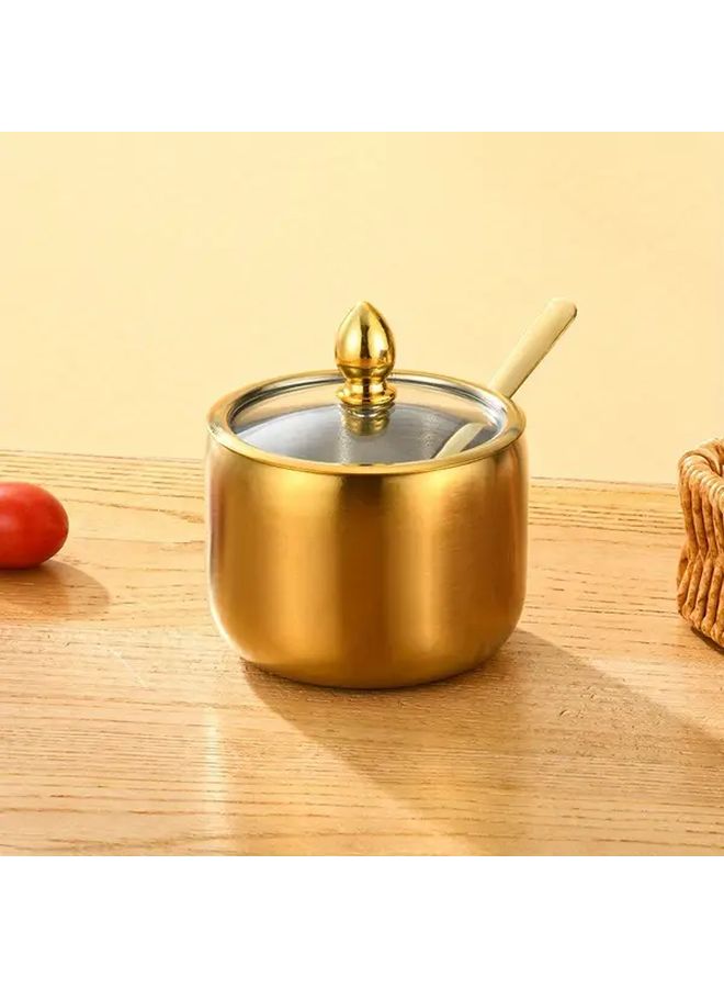 1pc Golden Stainless Steel Sugar Bowl With Lid Elegant Kitchen Coffee Bar Accessory For Sugar Salt Coffee Beans And Seasonings - Image 5