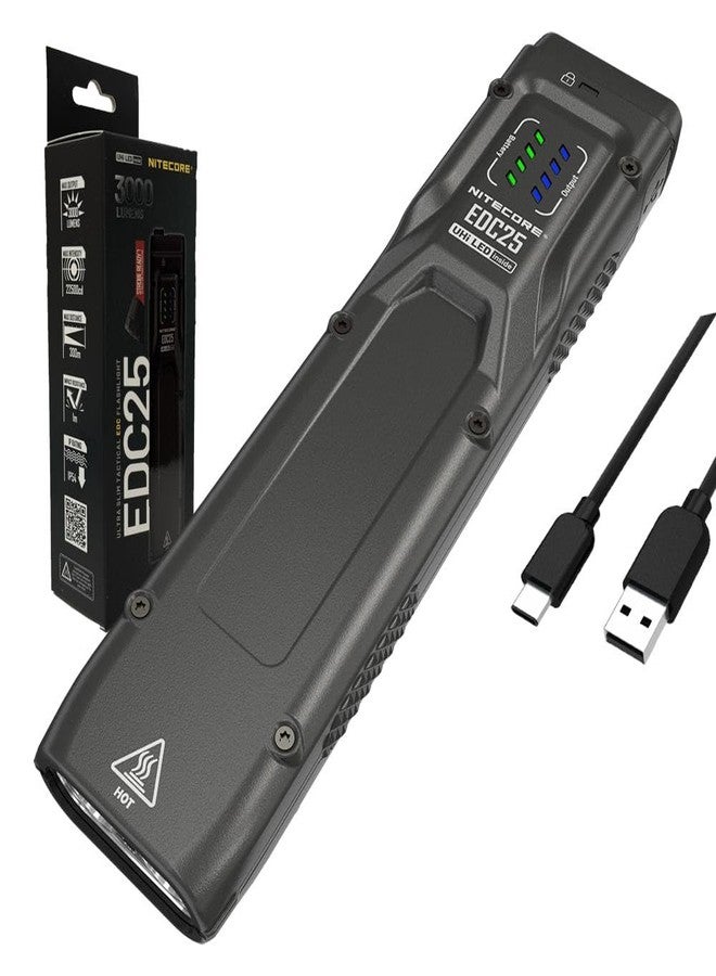 Nitecore EDC25 Ultra Slim EDC Flashlight -3,000 Lumens w/Eco-Sensa USB-C Charging Cable - Image 1