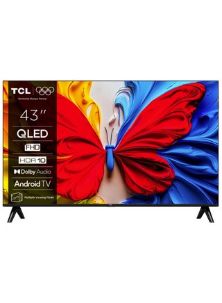تلفاز TCL QLED ذكي 43 بوصة بدقة Full HD مع صوت جوجل، HDR10، صوت دولبي، جوجل كاست، وتصميم معدني بدون حواف - موديل 2025
