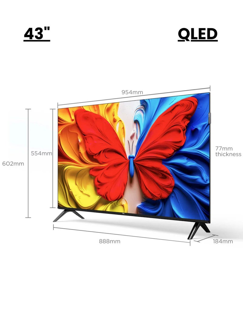 تي سي إل تلفاز TCL QLED ذكي 43 بوصة بدقة Full HD مع صوت جوجل، HDR10، صوت دولبي، جوجل كاست، وتصميم معدني بدون حواف - موديل 2025 - Image 2