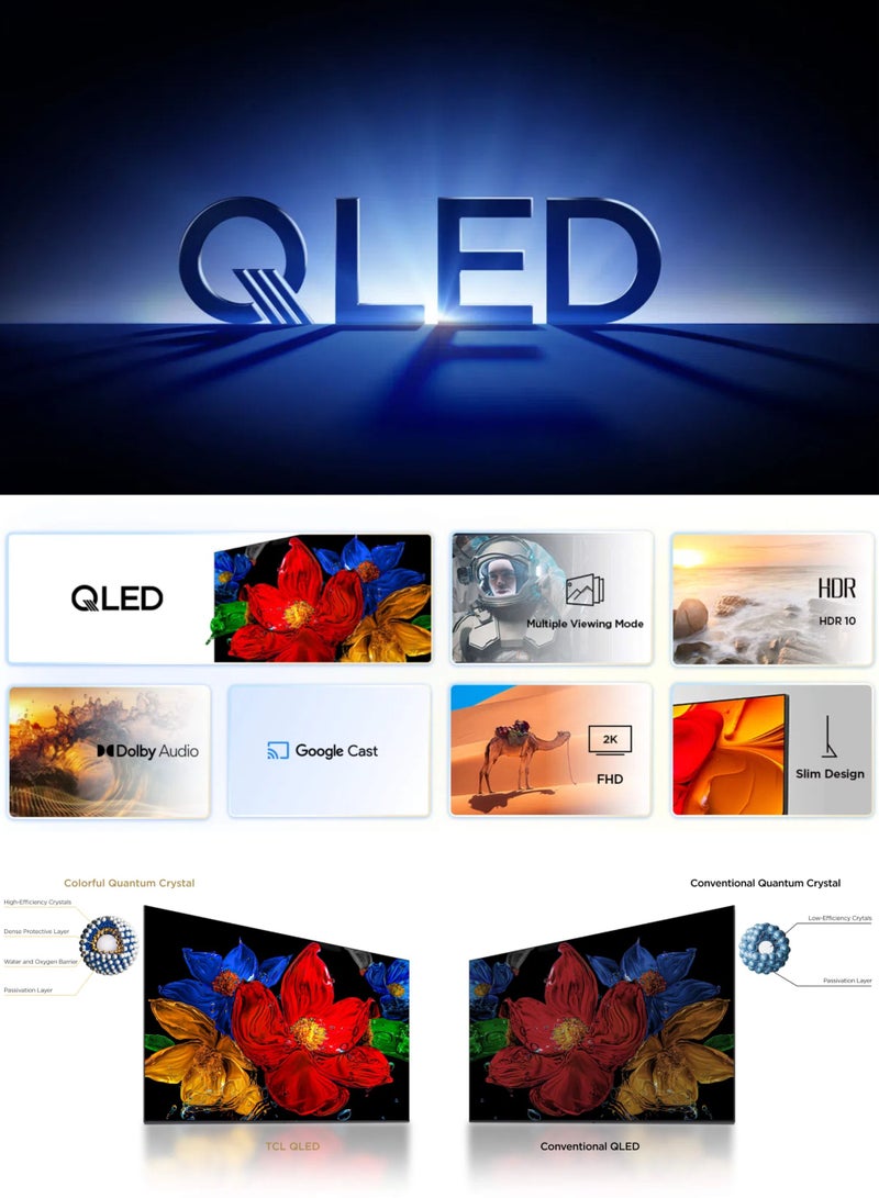 تي سي إل تلفاز TCL QLED ذكي 43 بوصة بدقة Full HD مع صوت جوجل، HDR10، صوت دولبي، جوجل كاست، وتصميم معدني بدون حواف - موديل 2025 - Image 4