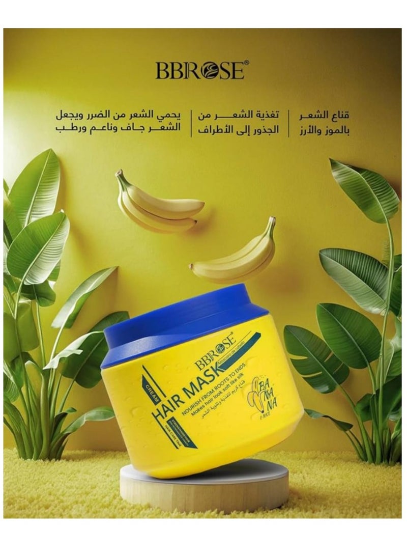 بي بي روز قناع الموز للشعر، 1000 مل - تغذية وترطيب عميق لشعر ناعم كالحرير - تركيبة غير دهنية، تحمي من أضرار الحرارة، تضيف لمعانًا ونعومة - عناية مكثفة بالشعر - Image 4