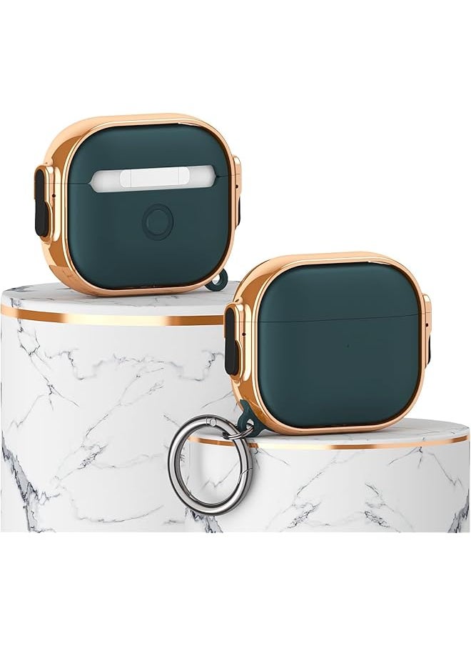 erorex - For Airpods 4Th Generation Case Compatible With Airpods 4 Gen 2024 Usb C Electroplating Frame Drop Protection Cover With Keychain For Airpods 4 Rose Gold+Green - Image 1