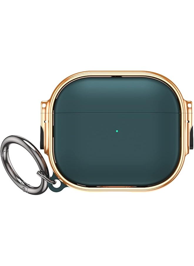 erorex - For Airpods 4Th Generation Case Compatible With Airpods 4 Gen 2024 Usb C Electroplating Frame Drop Protection Cover With Keychain For Airpods 4 Rose Gold+Green - Image 1