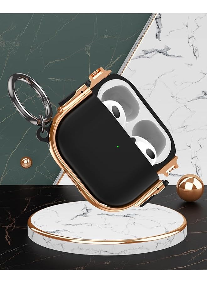 erorex - For Airpods 4Th Generation Case Compatible With Airpods 4 Gen 2024 Usb C Electroplating Frame Drop Protection Cover With Keychain For Airpods 4 Rose Gold+Green - Image 1