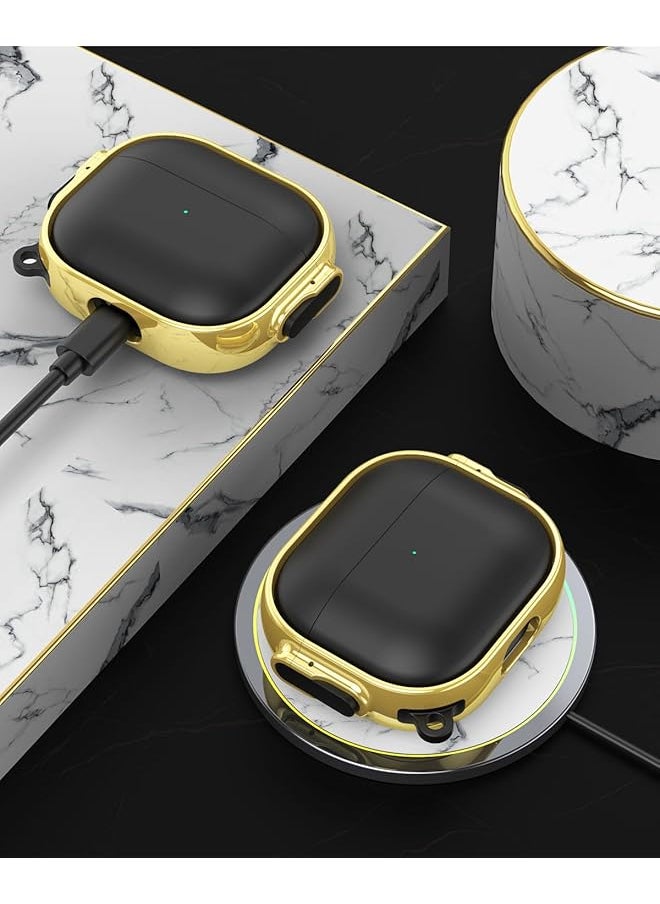erorex - For Airpods 4Th Generation Case Compatible With Airpods 4 Gen 2024 Usb C Electroplating Frame Drop Protection Cover With Keychain For Airpods 4 Rose Gold+Green - Image 1