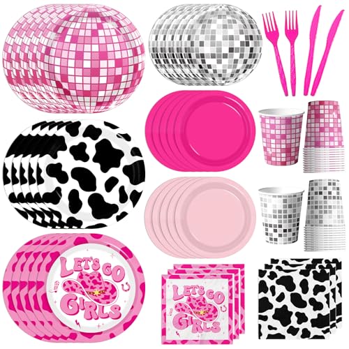 YTGUVBK Cowgirl Birthday Party Decorations 144Pcs Disco Cowgirl Party Decorations Tableware Includes Pink Cowgirl Plates and Napkins Disco Cups for Western Cowgirl Disco Bachelorette Party Decorations - Image 1