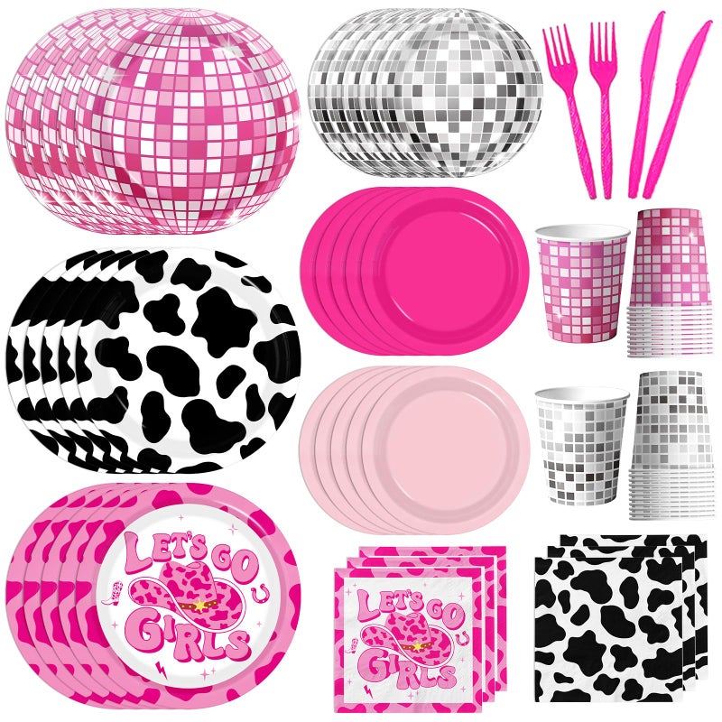 YTGUVBK Cowgirl Birthday Party Decorations 144Pcs Disco Cowgirl Party Decorations Tableware Includes Pink Cowgirl Plates and Napkins Disco Cups for Western Cowgirl Disco Bachelorette Party Decorations - Image 2