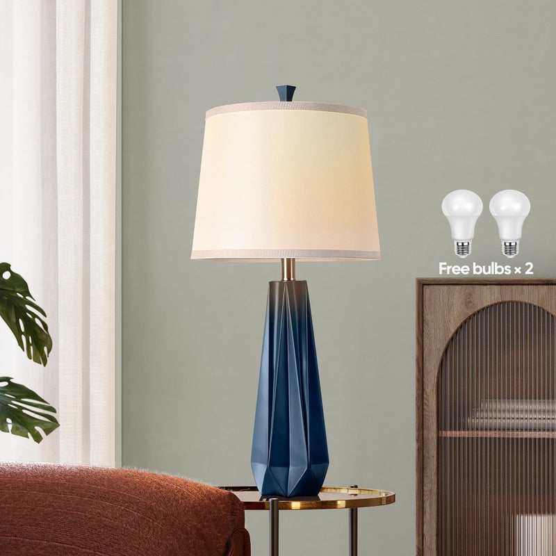 WIHTU 3 Color Temperature Table Lamps Set of 2, 27'' Navy Blue Modern Table Lamp for Living Room, Beside Lamp with Linen Shade, Resin Desk Lamp for Nightstands Bedroom Office Decor (2 Bulbs Included) - Image 2