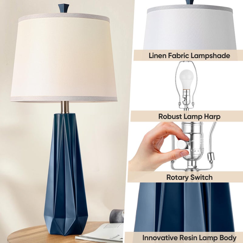 WIHTU 3 Color Temperature Table Lamps Set of 2, 27'' Navy Blue Modern Table Lamp for Living Room, Beside Lamp with Linen Shade, Resin Desk Lamp for Nightstands Bedroom Office Decor (2 Bulbs Included) - Image 4