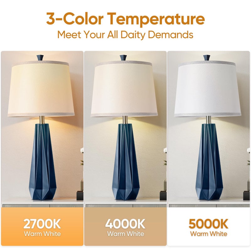 WIHTU 3 Color Temperature Table Lamps Set of 2, 27'' Navy Blue Modern Table Lamp for Living Room, Beside Lamp with Linen Shade, Resin Desk Lamp for Nightstands Bedroom Office Decor (2 Bulbs Included) - Image 3