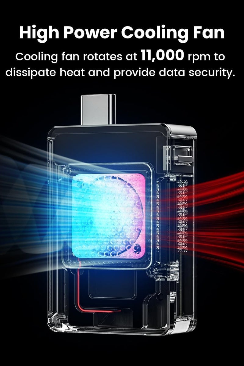 شارج غلاف خارجي للقرص الصلب، حافظة SSD خارجية مقاومة للماء والغبار، صندوق محرك أقراص الحالة الصلبة صغير ومريح مع نظام تبريد نشط، (قطعة واحدة، رمادي) - Image 2