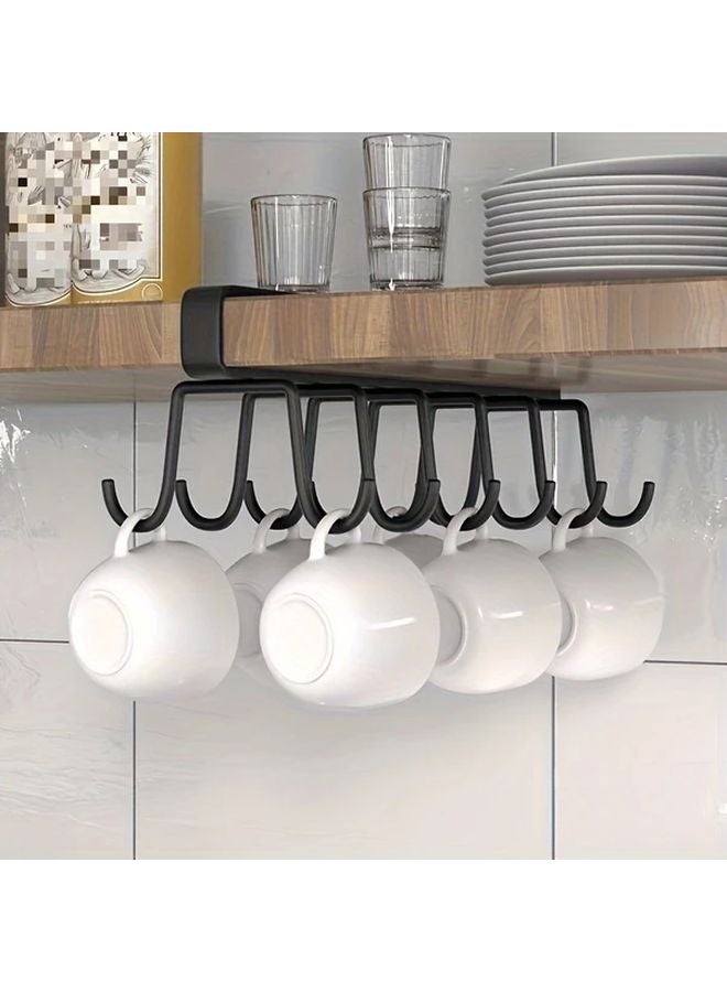 Black Under Cabinet Cup Holder 12 Hook Multipurpose Hanging Rack For Mugs Headphones Utensils - Image 2