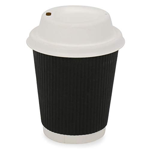 SANWALSA [250 ml, 25 Count, 8oz, Black Disposable Premium Double Wall Ripple Paper Cup with Bagasse Lid | Ecofriendly Glasses for Party, Cafes | Ideal for Tea, Coffee, Soft Drinks | GSM -485 - Image 1