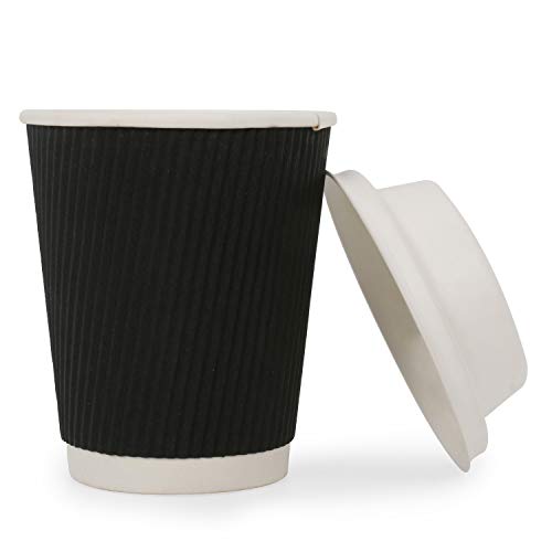 SANWALSA [250 ml, 25 Count, 8oz, Black Disposable Premium Double Wall Ripple Paper Cup with Bagasse Lid | Ecofriendly Glasses for Party, Cafes | Ideal for Tea, Coffee, Soft Drinks | GSM -485 - Image 3