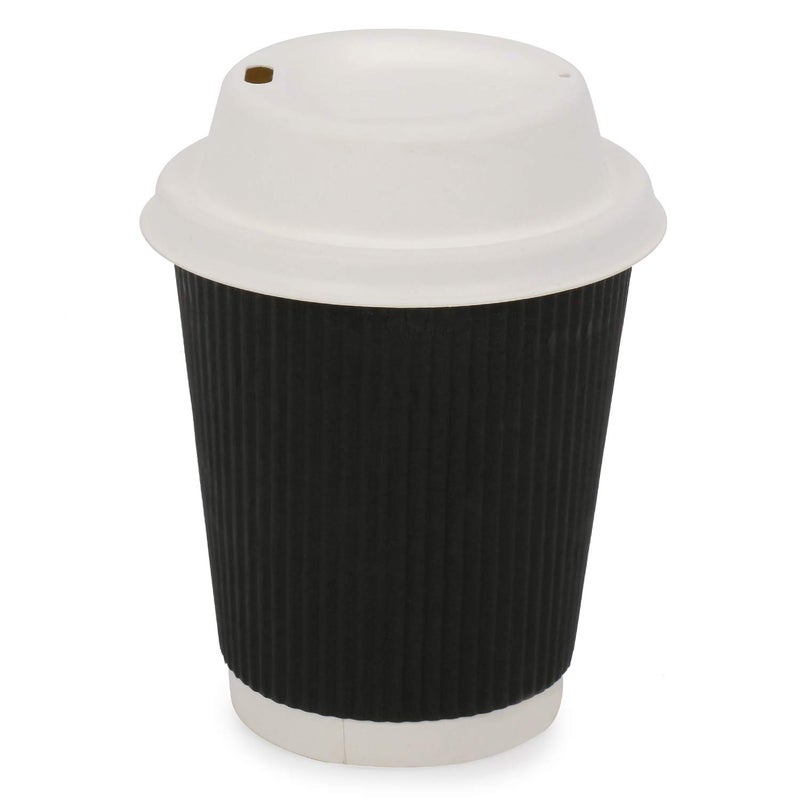 SANWALSA [250 ml, 25 Count, 8oz, Black Disposable Premium Double Wall Ripple Paper Cup with Bagasse Lid | Ecofriendly Glasses for Party, Cafes | Ideal for Tea, Coffee, Soft Drinks | GSM -485 - Image 5