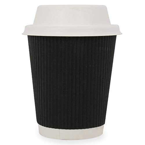 SANWALSA [250 ml, 25 Count, 8oz, Black Disposable Premium Double Wall Ripple Paper Cup with Bagasse Lid | Ecofriendly Glasses for Party, Cafes | Ideal for Tea, Coffee, Soft Drinks | GSM -485 - Image 2