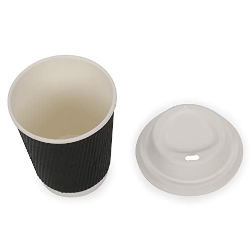 SANWALSA [250 ml, 25 Count, 8oz, Black Disposable Premium Double Wall Ripple Paper Cup with Bagasse Lid | Ecofriendly Glasses for Party, Cafes | Ideal for Tea, Coffee, Soft Drinks | GSM -485 - Image 4