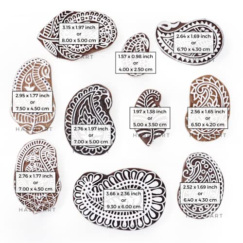 Hashcart | Set of 10 | Paisley Design Baren for Blocks Printing | Handcarved Wooden Stamps for Scrapbooking | Fabric Designing | Art Craft | Pottery Craft | Project Making - Image 4