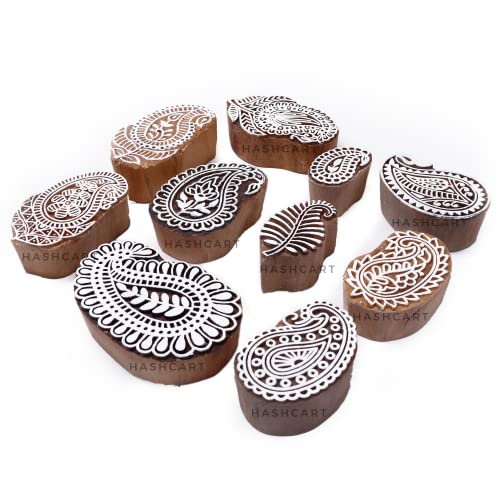 Hashcart | Set of 10 | Paisley Design Baren for Blocks Printing | Handcarved Wooden Stamps for Scrapbooking | Fabric Designing | Art Craft | Pottery Craft | Project Making - Image 1