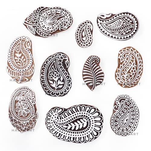 Hashcart | Set of 10 | Paisley Design Baren for Blocks Printing | Handcarved Wooden Stamps for Scrapbooking | Fabric Designing | Art Craft | Pottery Craft | Project Making - Image 2