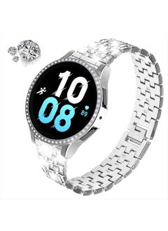 DEALELE Bands Compatible with Samsung Galaxy Watch FE / 5/4 40mm, 20mm Bling Rhinestone Diamond Metal Strap with Protective Case Replacement Bracelet and Watch Cover for Women Men (40mm, Silver)  - Image 2