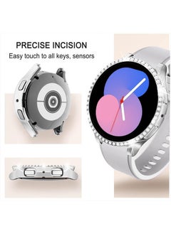 DEALELE Bands Compatible with Samsung Galaxy Watch FE / 5/4 40mm, 20mm Bling Rhinestone Diamond Metal Strap with Protective Case Replacement Bracelet and Watch Cover for Women Men (40mm, Silver)  - Image 3