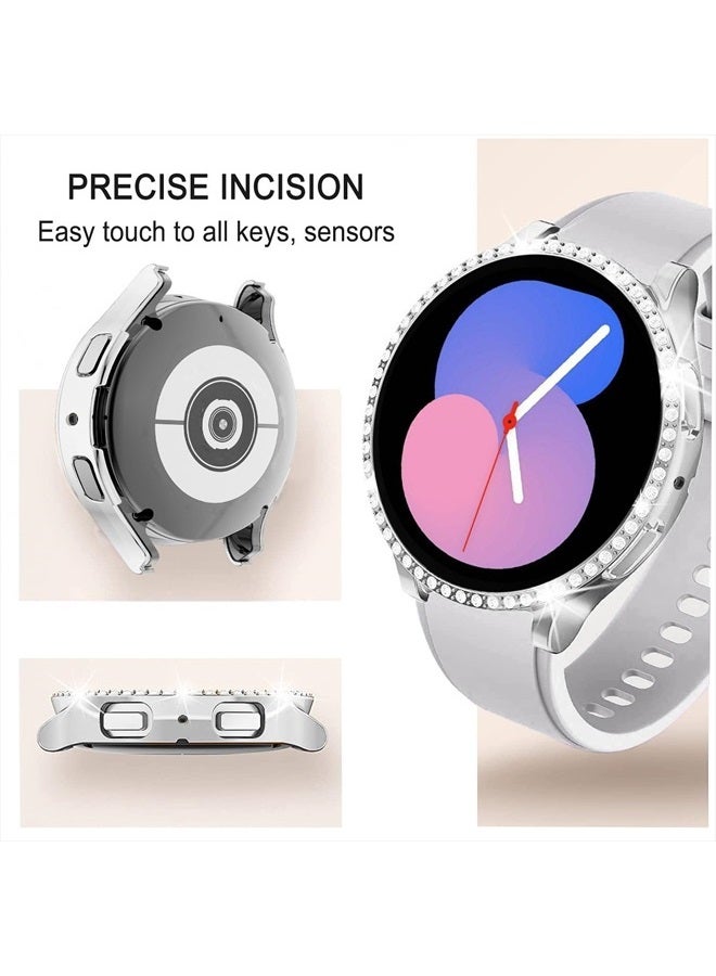 DEALELE Bands Compatible with Samsung Galaxy Watch FE / 5/4 40mm, 20mm Bling Rhinestone Diamond Metal Strap with Protective Case Replacement Bracelet and Watch Cover for Women Men (40mm, Silver) - Image 3