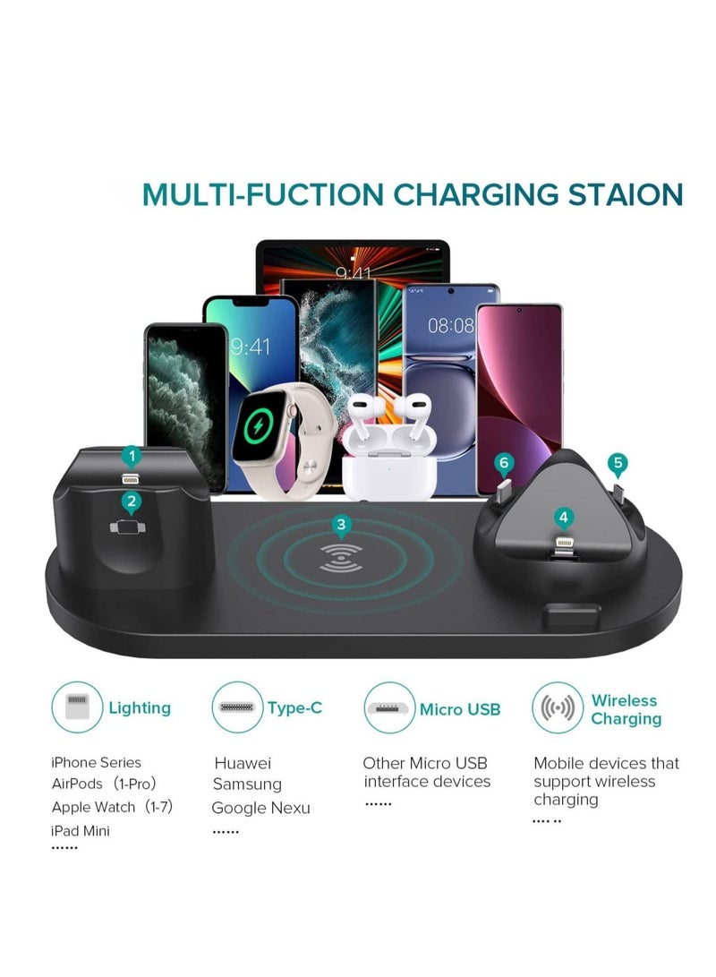 general 6-in-1 Charging Dock Station for Apple Watch, iPhone 13/12/11/11 Pro/11 Pro Max/X/XS/XR, Samsung S20/S10, and Qi Phones - Black - Image 3