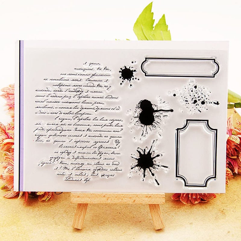 English Words Vintage Text Clear Stamps Banner Circle Dot Pattern Transparent Seal Stamps for Holiday Card Making Decoration and DIY Scrapbooking Album DIY Crafts