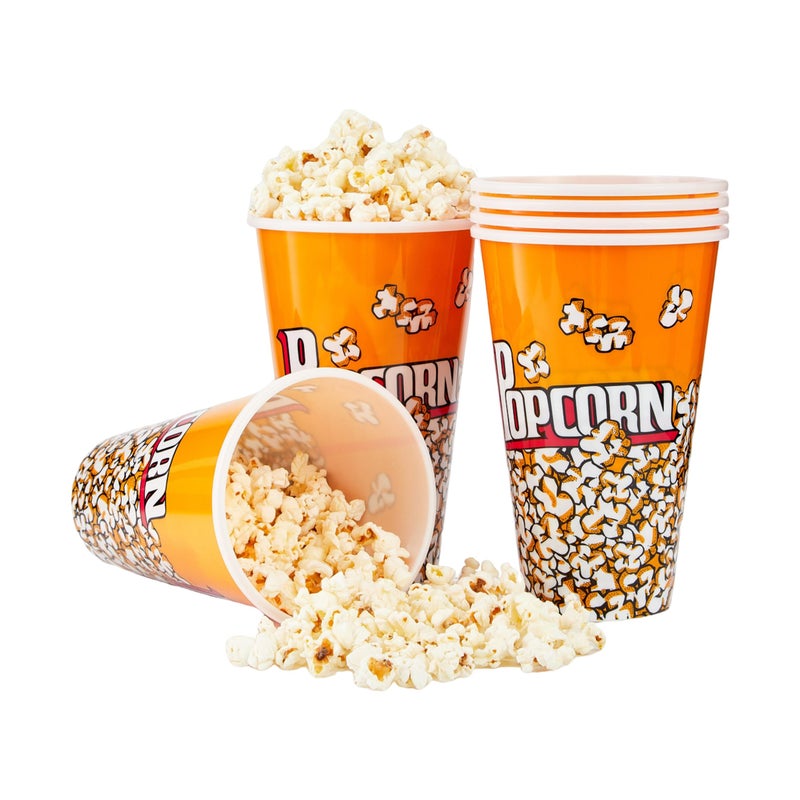 RAYMEA Plastic Popcorn Containers Retro Style Small Reusable Popcorn Buckets for Movie Night6 Pack