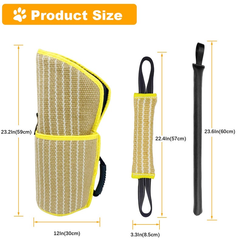 DGSL Dog Training Set - Dog Bite Sleeve, Pillow Tug Toy, Stick - Professional Training Equipment for Biting, Interactive, Fetch, K9, Puppy (Transverse Stripe) - Image 2