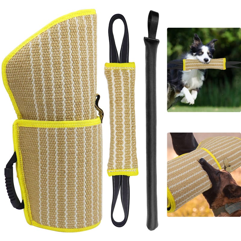 DGSL Dog Training Set - Dog Bite Sleeve, Pillow Tug Toy, Stick - Professional Training Equipment for Biting, Interactive, Fetch, K9, Puppy (Transverse Stripe) - Image 1