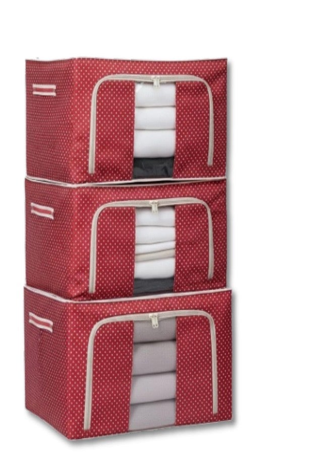 RENVA 3PCS polycotton Clothes Storage Organizer Bins, Foldable Storage Bins-Cloth Steel Frame Storage Box with Foldable Clear Window & Reinforced Handles (Red, 24L-3) - Image 1