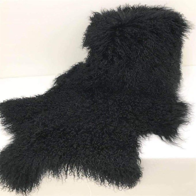 GENUINE TIBETANMONGOLIAN LAMBSKIN SHEEPSKIN HIDE PELT THROW AREA RUG PLATE WOOL CARPET REAL SHEEP FUR IN BEDROOM LIVING ROOM 35X2FT BLACK