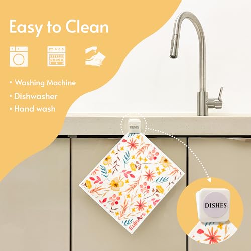 Eulnars Swedish Dishcloths for Kitchen, 8 Pack Watercolor Reusable Paper Towels with Clips, Non-Scratch Swedish Kitchen Towels, Super Absorbent Cellulose Sponge Cloths, Dishwasher Safe, No Odor - Image 2