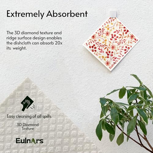 Eulnars Swedish Dishcloths for Kitchen, 8 Pack Watercolor Reusable Paper Towels with Clips, Non-Scratch Swedish Kitchen Towels, Super Absorbent Cellulose Sponge Cloths, Dishwasher Safe, No Odor - Image 4