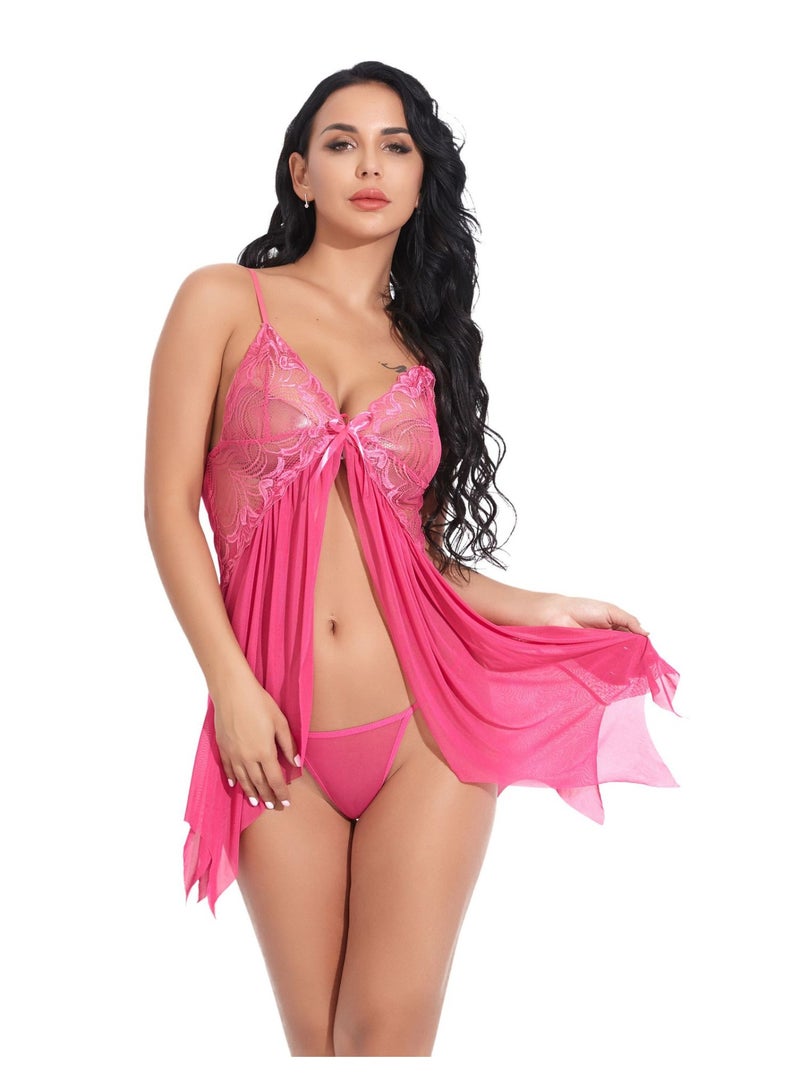 Ladies' Sexy Lace Lingerie Set,  Sheer Mesh Nightdress, Adjustable Straps Babydoll Sleepwear for Women - Image 3