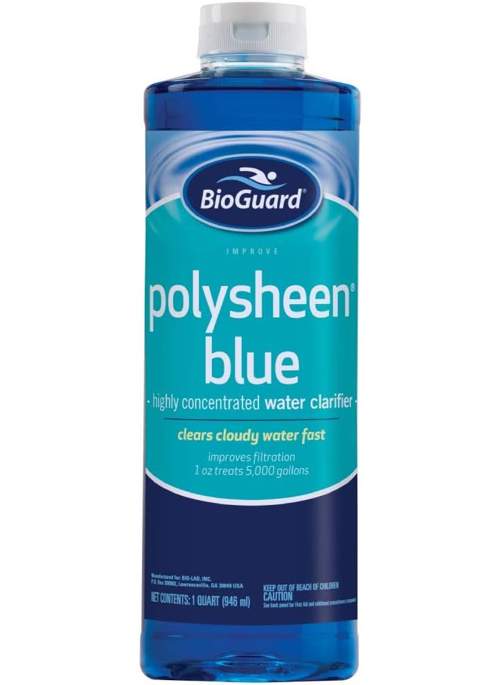 bioguard BioGuard Polysheen Blue Clarifier  1 Quart FastActing Formula  Highly Concentrated Water Clarifier Effective for All Swimming Pool and Filter Types  - Image 1