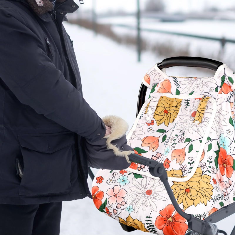 Pea Pod Baby Carseat Cover Girls Pea Pod Infant Car Seat Covers Canopy for Newborn with 2 Layers Windows of Breathable MeshFabric Lightweight PolyesterMinky Dot Backing Snug Fit Most Baby Car Seat - Image 2