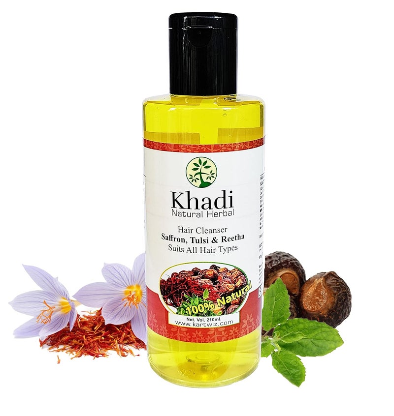 Khadi Herbal Khadi Natural Herbal Saffron Tulsi  Reetha Shampoo Yellow 1890 ml 9 Count - Image 3