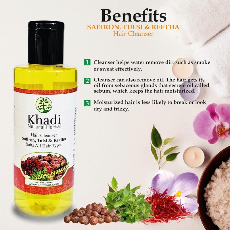 Khadi Herbal Khadi Natural Herbal Saffron Tulsi  Reetha Shampoo Yellow 1890 ml 9 Count - Image 4