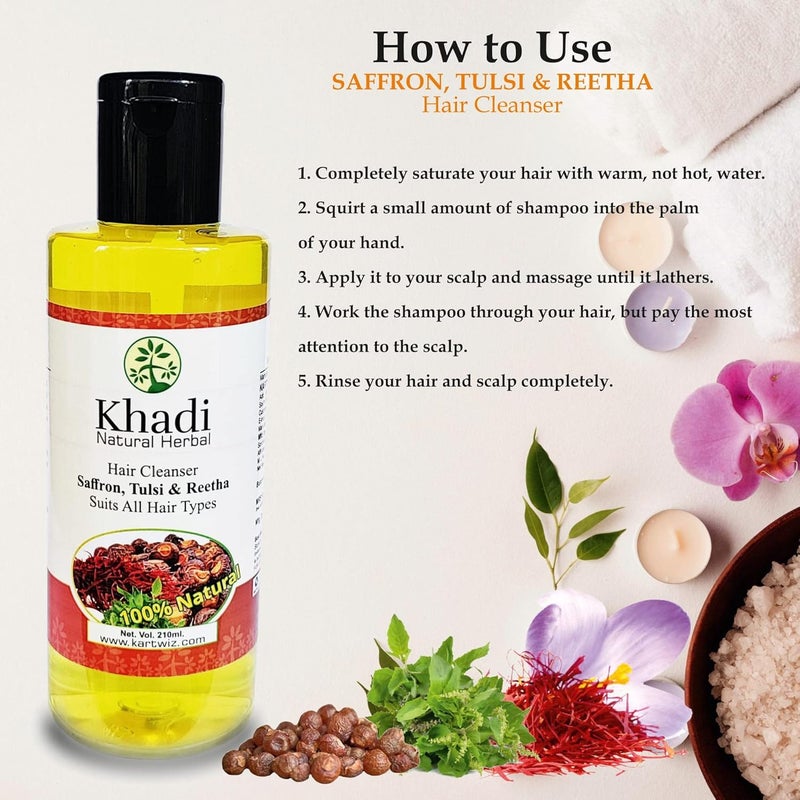 Khadi Herbal Khadi Natural Herbal Saffron Tulsi  Reetha Shampoo Yellow 1890 ml 9 Count - Image 5