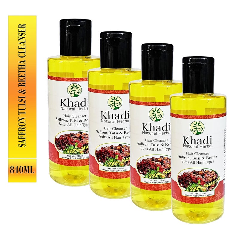 Khadi Herbal Khadi Natural Herbal Saffron Tulsi  Reetha Shampoo Yellow 1890 ml 9 Count - Image 2