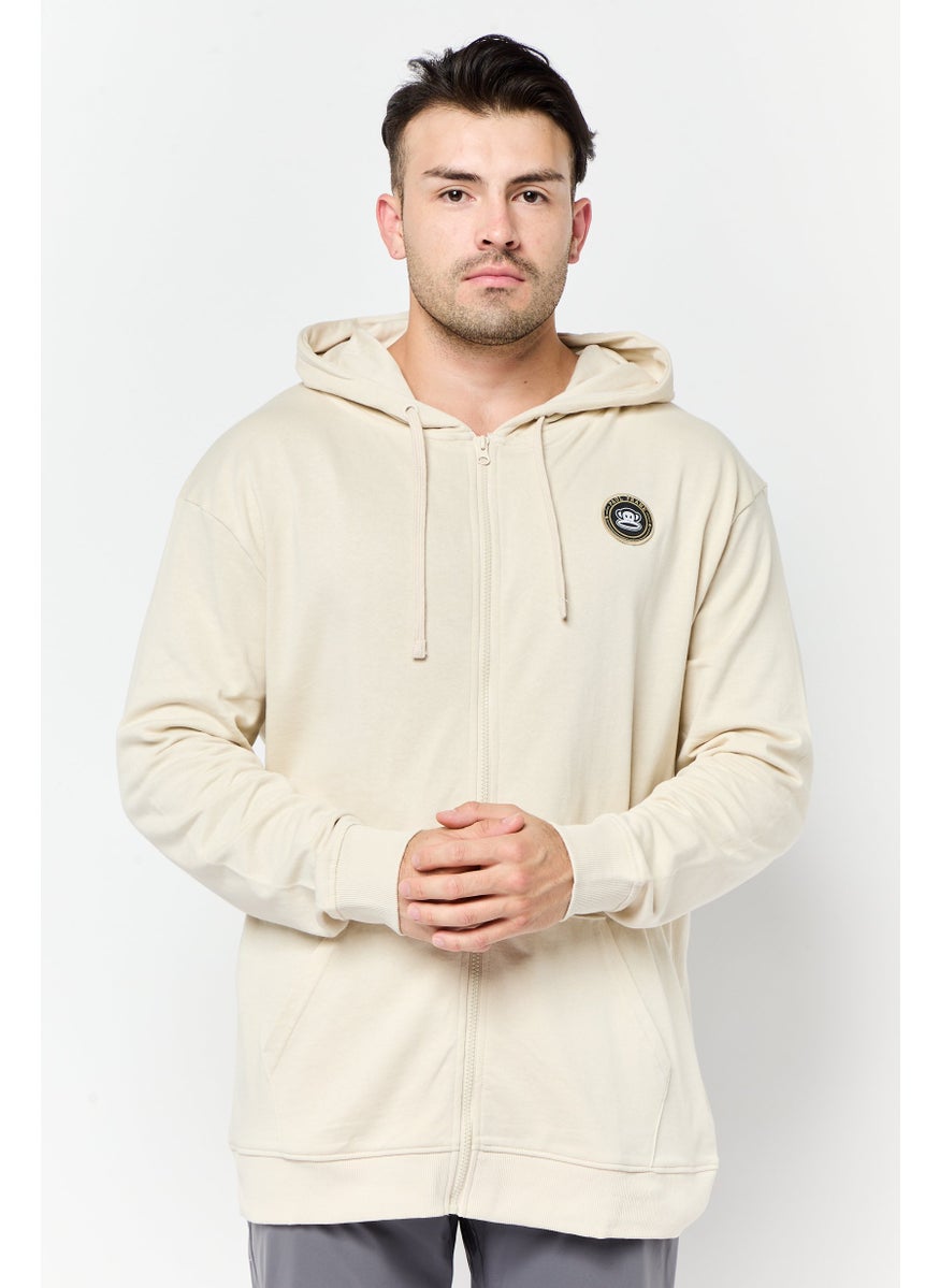 Paul Frank Men Hood with Drawstring Full Zip Sweatshirts, Beige  - Image 1