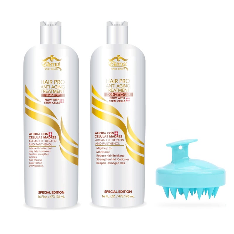 Eternal Spirit Beauty Hair Pro Anti-Aging Treatment Shampoo 16 oz and Conditioner 16 oz, Free Scalp Massager Shampoo Brush. with Swiss Stem Cells. - Image 1
