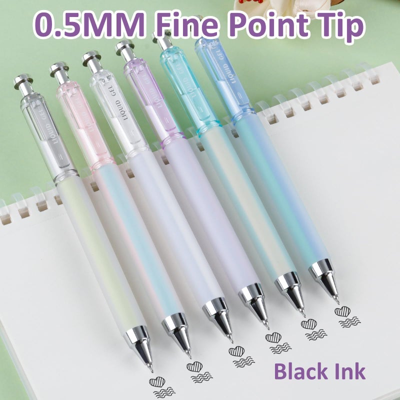 FIOVER Gel Pens, 6 Pcs 0.5mm Quick Dry Black Ink Pens, Fine Point Smooth Writing Pens, Retractable with Silicone Grip, High-End Cute Aesthetic Office School Supplies, Gifts for Women Men (6pcs black) - Image 3