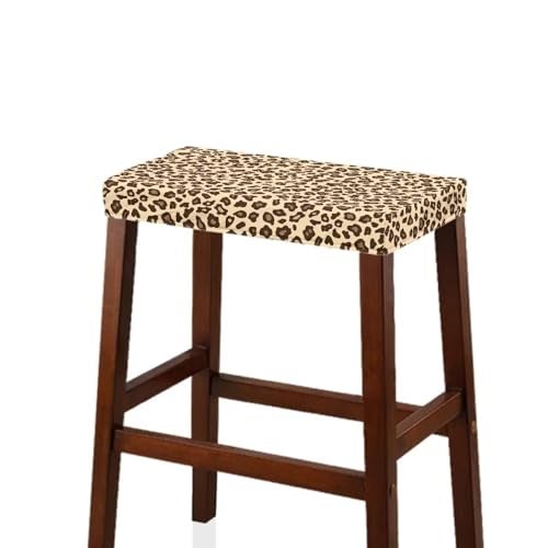 Luarisgur Bar Stool Rectangle Seat Covers Brown Leopard Print Bar Stool Chair Cover Set of 2 Stretch Stool Covers Rectangular Washable Soft Stool Slipcover Bar Chair Cover with Elastic Band - Image 4