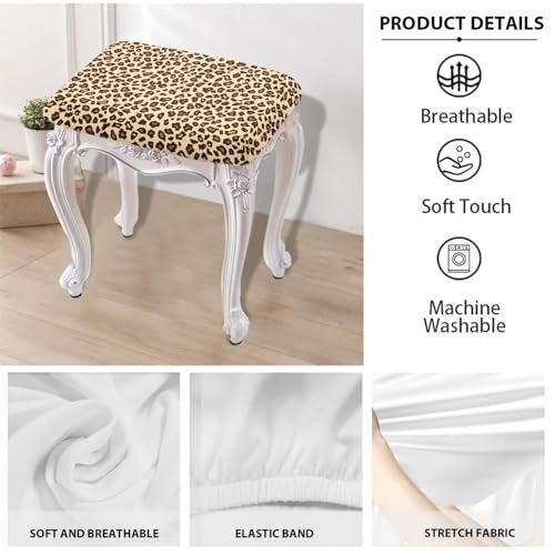 Luarisgur Bar Stool Rectangle Seat Covers Brown Leopard Print Bar Stool Chair Cover Set of 2 Stretch Stool Covers Rectangular Washable Soft Stool Slipcover Bar Chair Cover with Elastic Band - Image 5