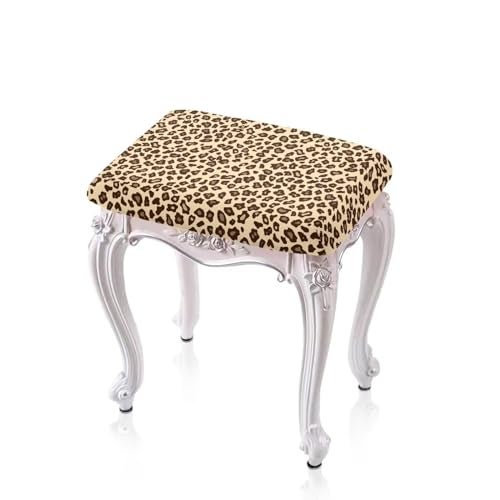 Luarisgur Bar Stool Rectangle Seat Covers Brown Leopard Print Bar Stool Chair Cover Set of 2 Stretch Stool Covers Rectangular Washable Soft Stool Slipcover Bar Chair Cover with Elastic Band - Image 1
